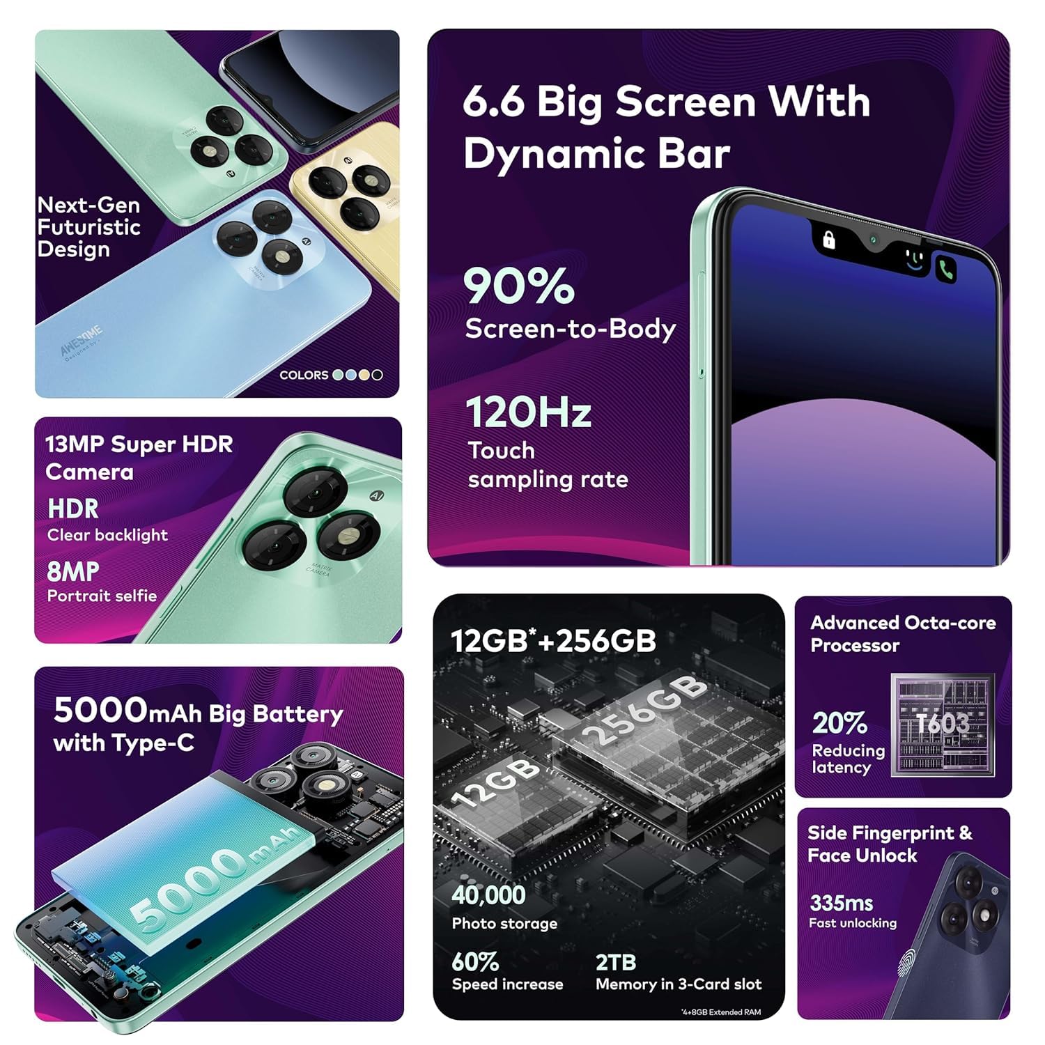 Itel A70 4G (4GB RAM, 256GB Storage, Up to 12GB RAM with Memory